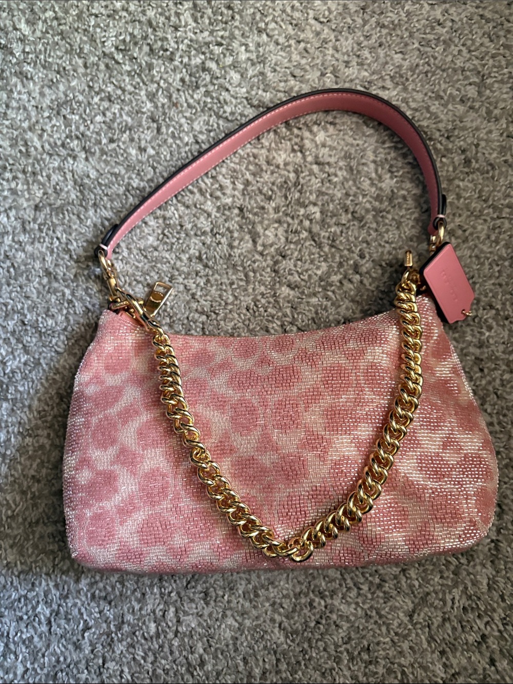 Coach Pink Beaded Terry With Chain